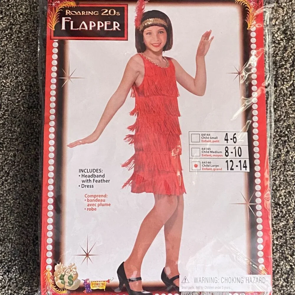 Roaring 20s Flapper Costume Child Large‎ 12-14 Halloween Dress NEW